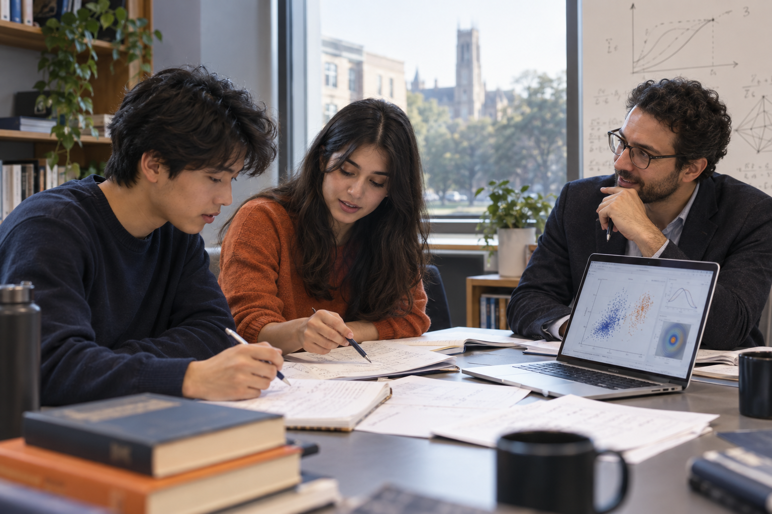 Students developing a mathematical research project with professor-led guidance